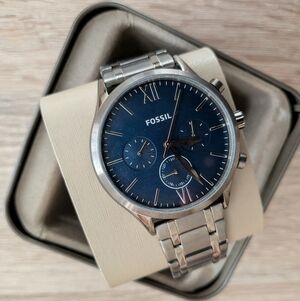 Fossil Fenmore BQ2401 Multifunction Blue Dial Watch Men's Midsize New Battery